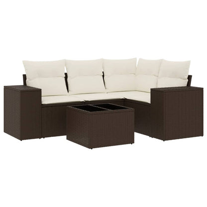 Set Divano da Giardino 5 pz con Cuscini Marrone in Polyrattan - homemem39