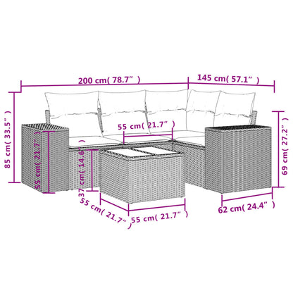 Set Divano da Giardino 5 pz con Cuscini Marrone in Polyrattan - homemem39