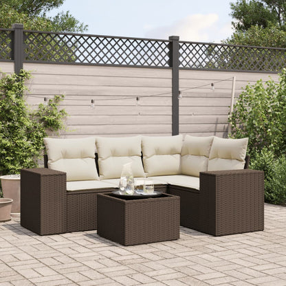 Set Divano da Giardino 5 pz con Cuscini Marrone in Polyrattan - homemem39