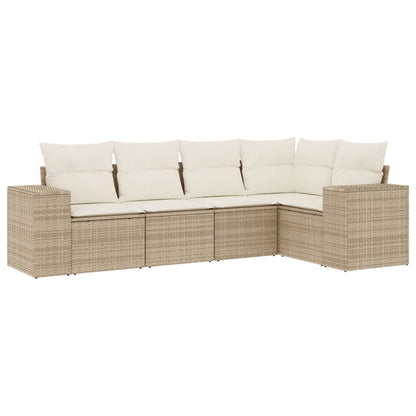 Set Divano da Giardino 5 pz con Cuscini Beige in Polyrattan - homemem39