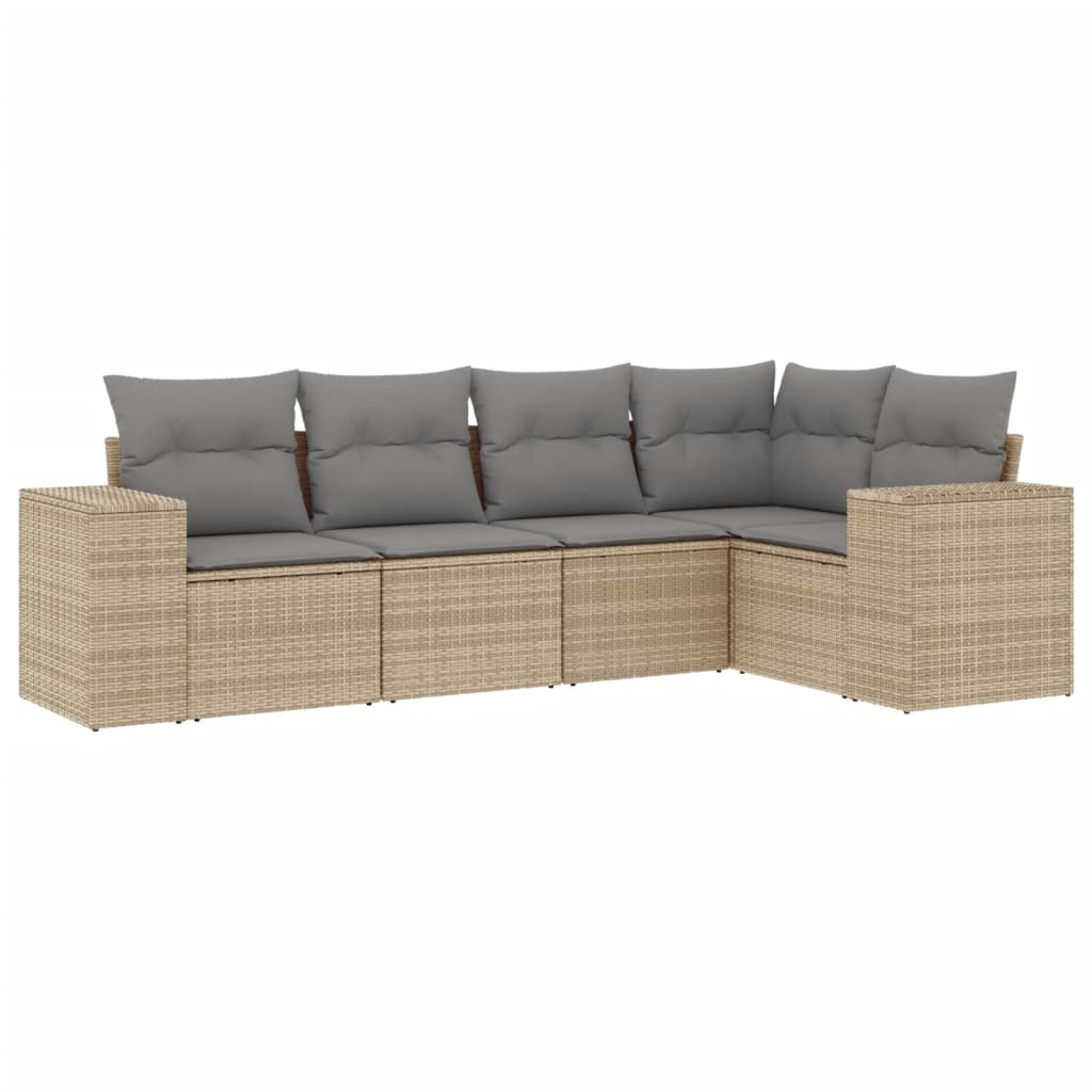 Set Divano da Giardino 5 pz con Cuscini Beige in Polyrattan - homemem39