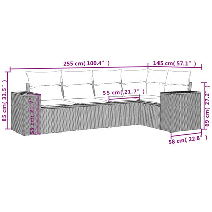 Set Divano da Giardino 5 pz con Cuscini Beige in Polyrattan - homemem39