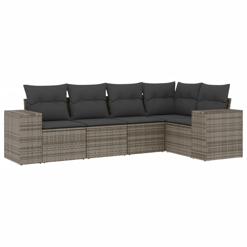 Set Divano da Giardino 5 pz con Cuscini Grigio in Polyrattan - homemem39