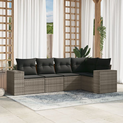 Set Divano da Giardino 5 pz con Cuscini Grigio in Polyrattan - homemem39