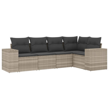 Set Divano da Giardino 5pz con Cuscini Grigio Chiaro Polyrattan - homemem39