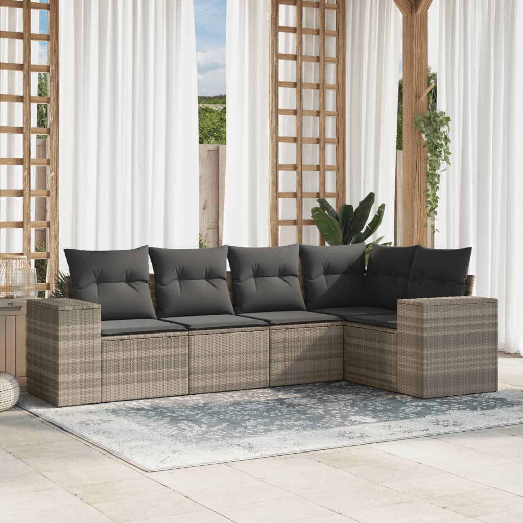 Set Divano da Giardino 5pz con Cuscini Grigio Chiaro Polyrattan - homemem39