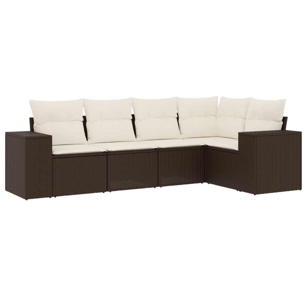 Set Divano da Giardino 5 pz con Cuscini Marrone in Polyrattan - homemem39