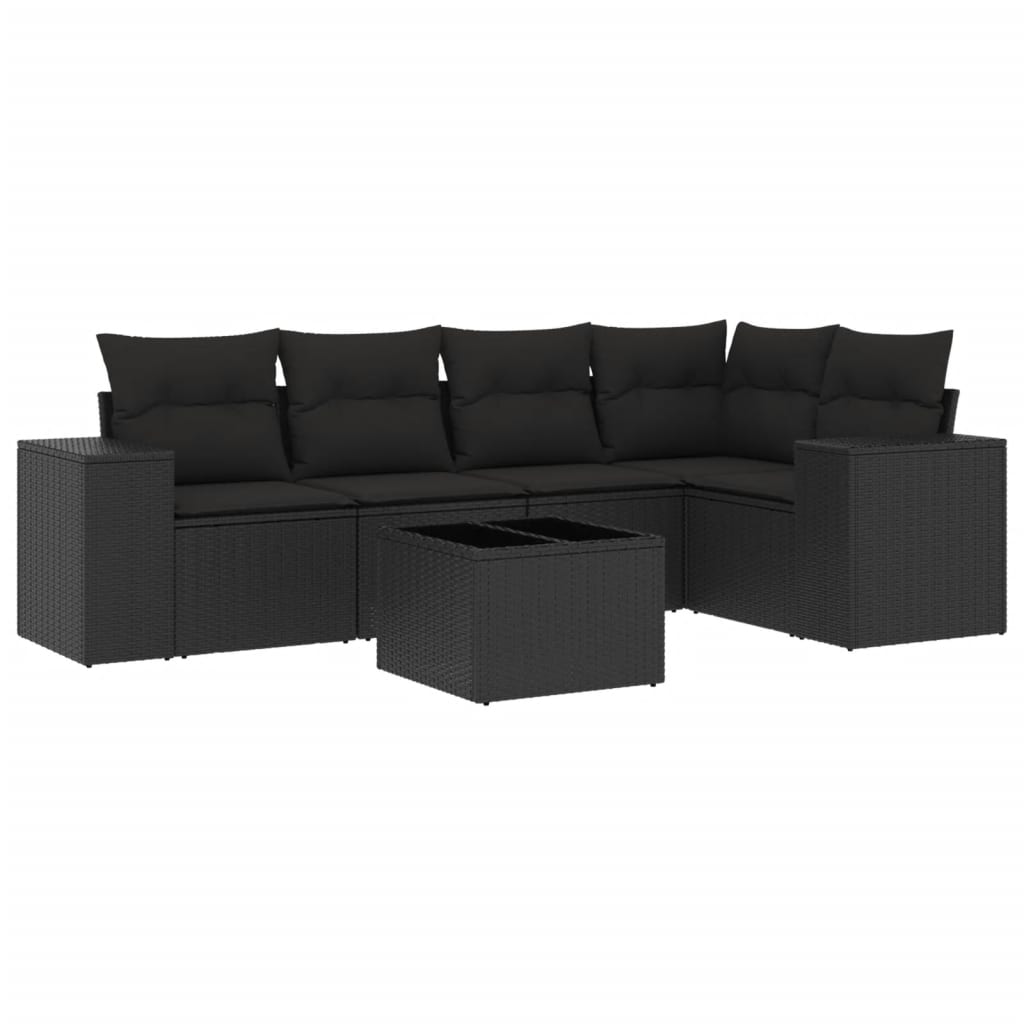 Set Divano da Giardino 6 pz con Cuscini Nero in Polyrattan - homemem39