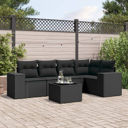 Set Divano da Giardino 6 pz con Cuscini Nero in Polyrattan - homemem39