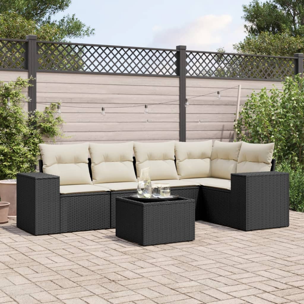 Set Divano da Giardino 6 pz con Cuscini Nero in Polyrattan - homemem39