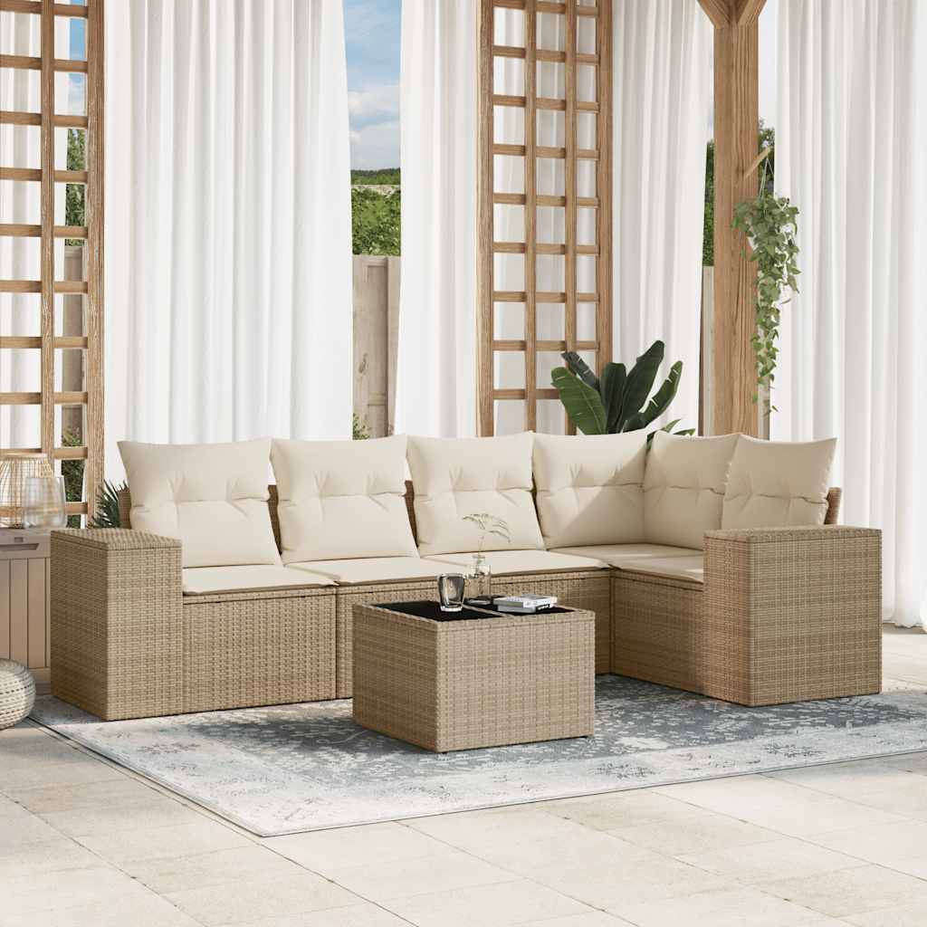 Set Divano da Giardino 6 pz con Cuscini Beige in Polyrattan - homemem39