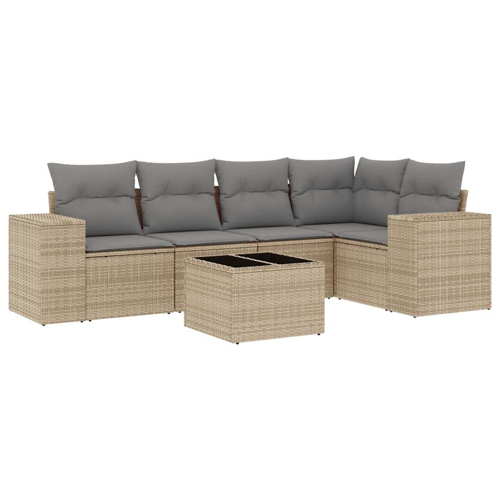 Set Divano da Giardino 6 pz con Cuscini Beige in Polyrattan - homemem39