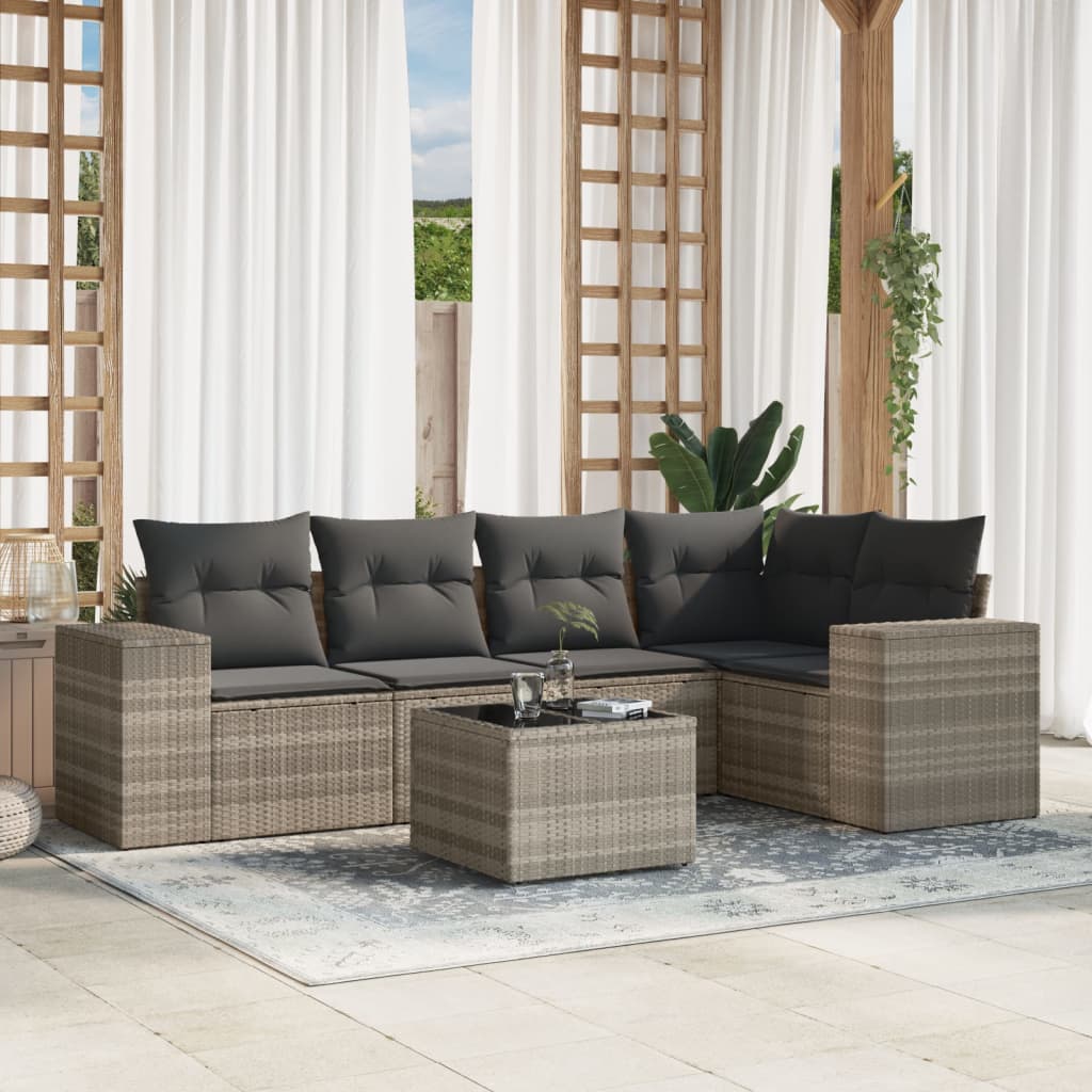 Set Divano da Giardino 6pz con Cuscini Grigio Chiaro Polyrattan - homemem39