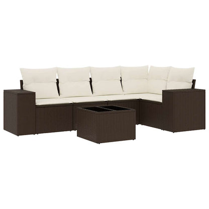 Set Divano da Giardino 6 pz con Cuscini Marrone in Polyrattan - homemem39