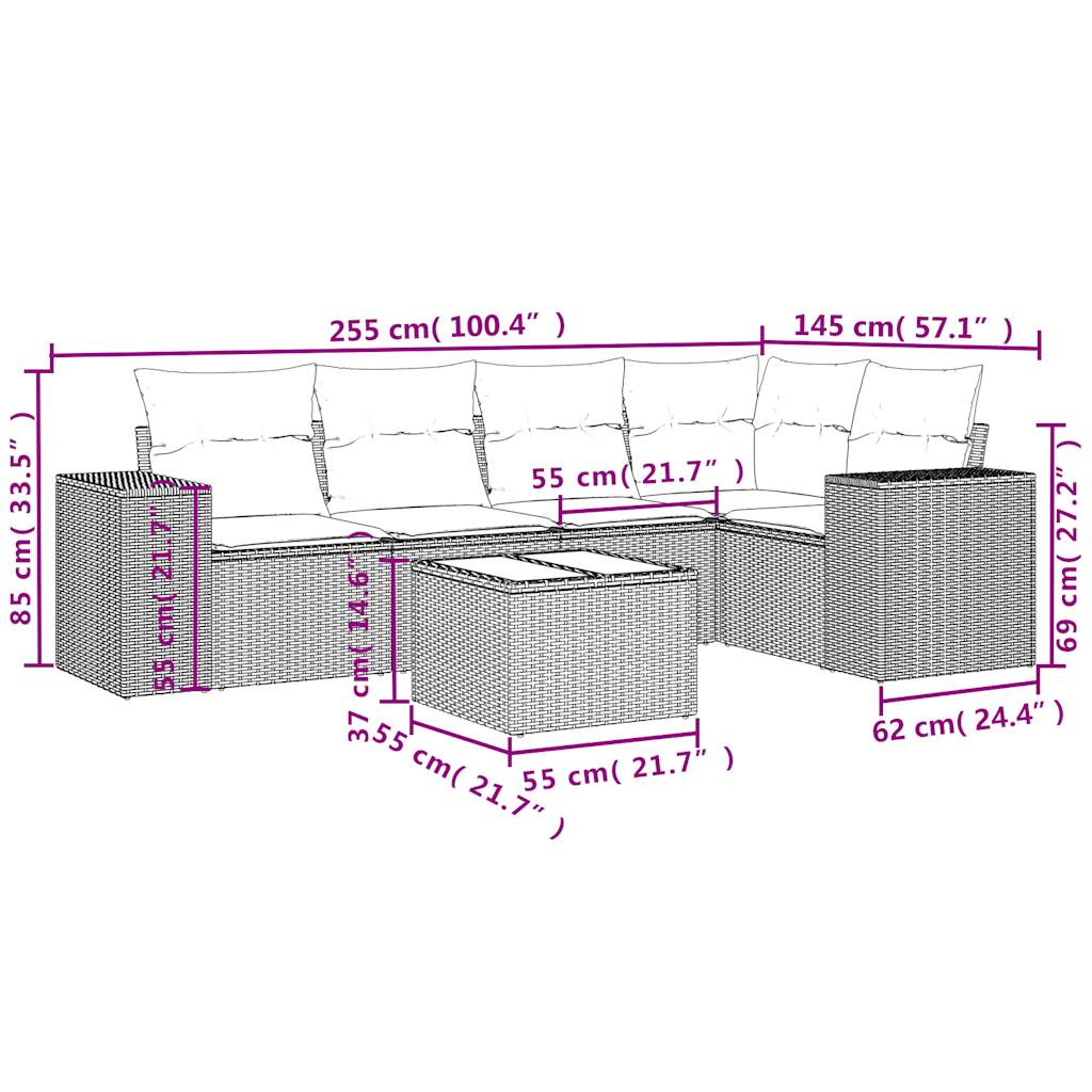 Set Divano da Giardino 6 pz con Cuscini Marrone in Polyrattan - homemem39