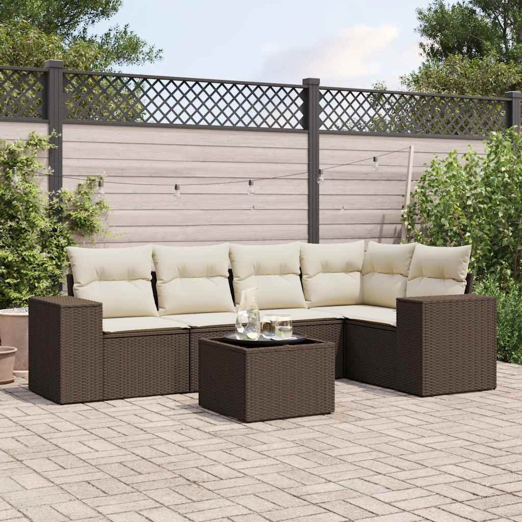 Set Divano da Giardino 6 pz con Cuscini Marrone in Polyrattan - homemem39