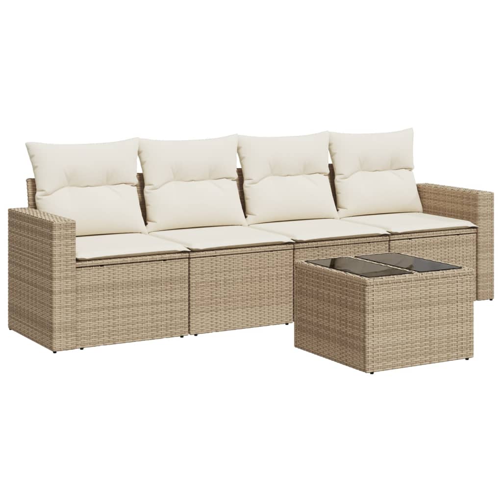 Set Divano da Giardino 5 pz con Cuscini Beige in Polyrattan - homemem39