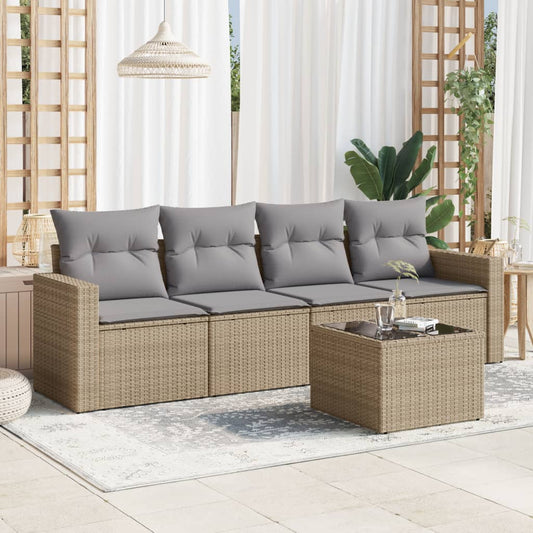 Set Divano da Giardino 5 pz con Cuscini Beige in Polyrattan - homemem39