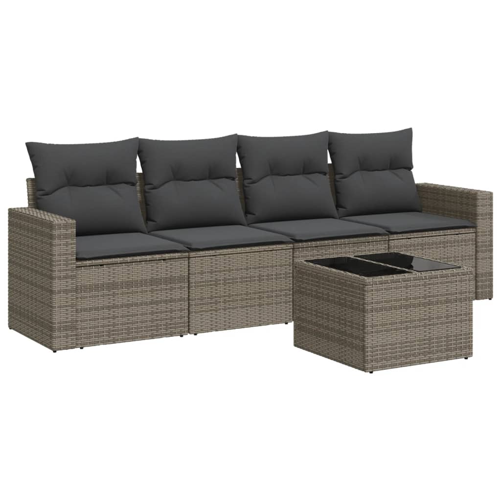 Set Divano da Giardino 5 pz con Cuscini Grigio in Polyrattan - homemem39