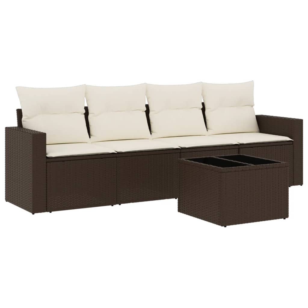 Set Divano da Giardino 5 pz con Cuscini Marrone in Polyrattan - homemem39