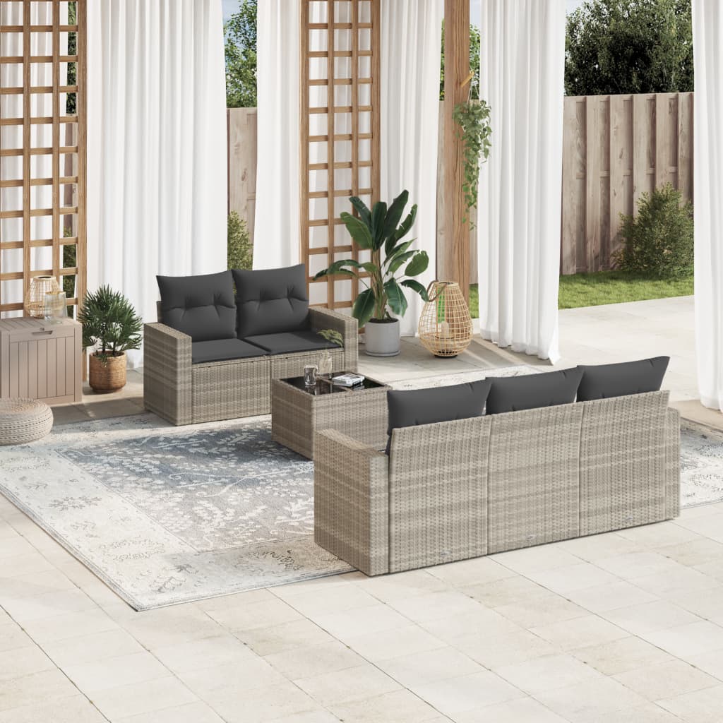 Set Divano da Giardino 6pz con Cuscini Grigio Chiaro Polyrattan - homemem39