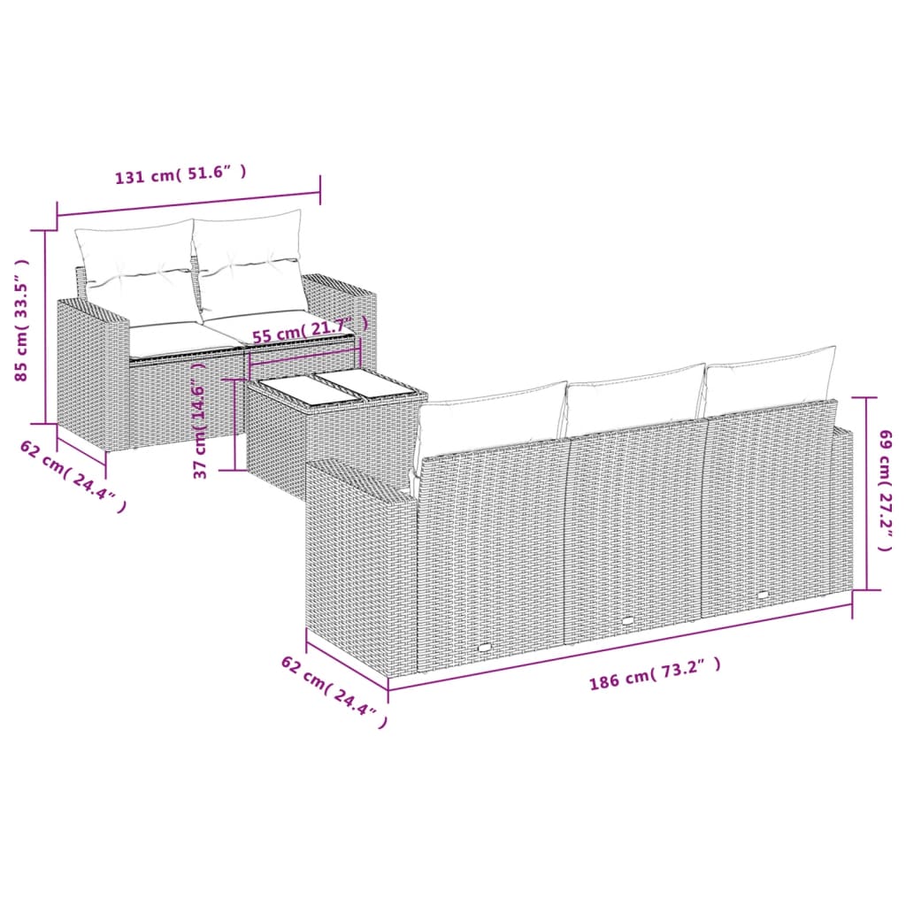 Set Divano da Giardino 6 pz con Cuscini Marrone in Polyrattan - homemem39