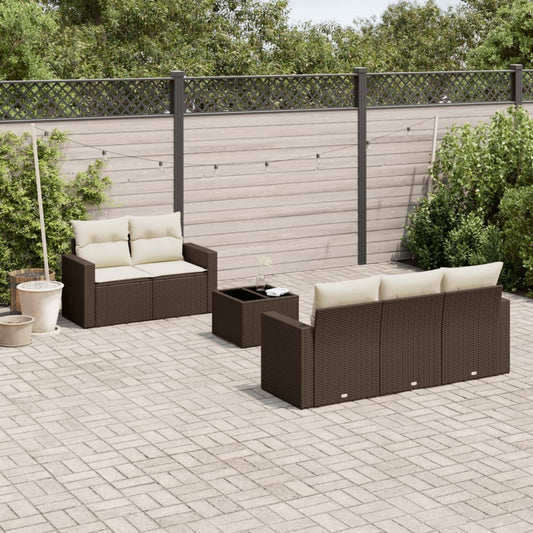 Set Divano da Giardino 6 pz con Cuscini Marrone in Polyrattan