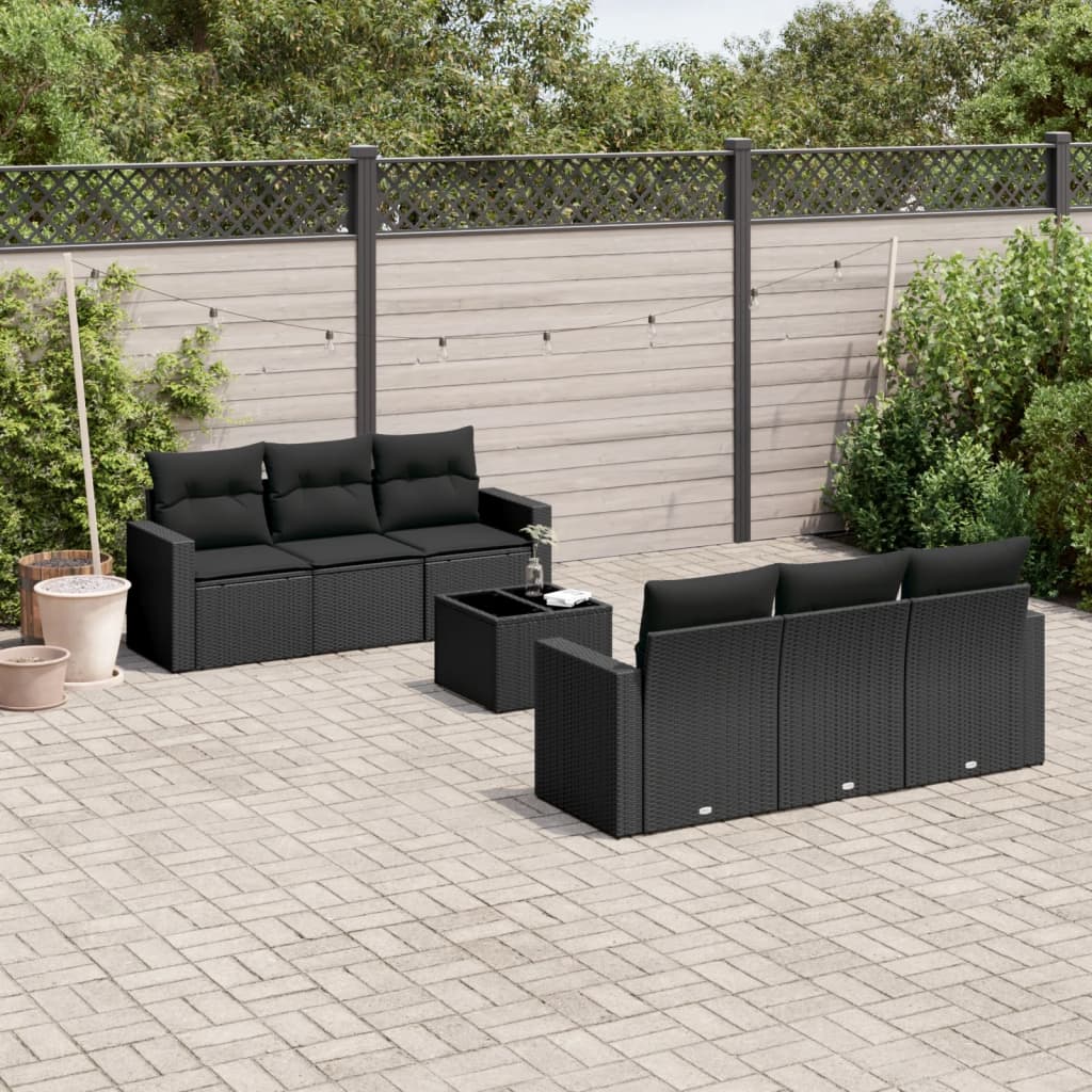 Set Divani da Giardino con Cuscini 7pz Nero Polyrattan - homemem39