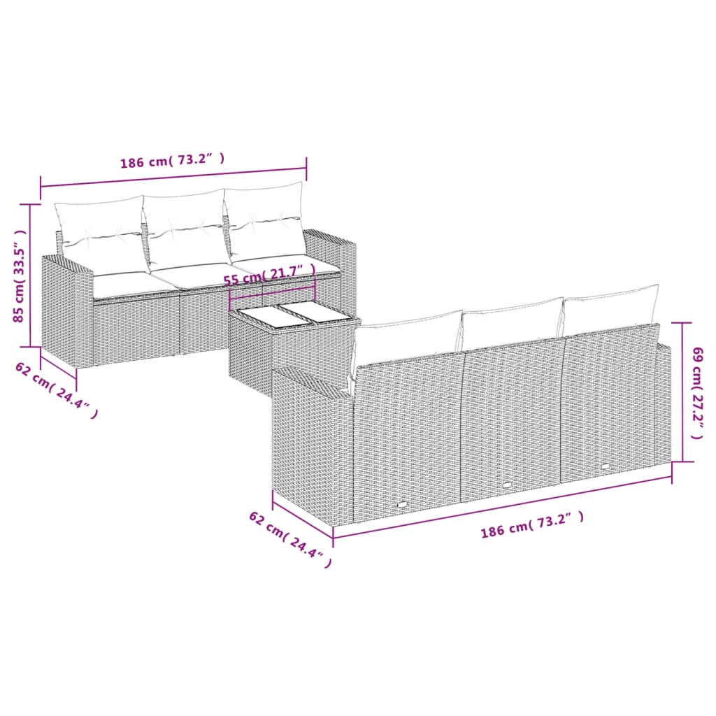 Set Divani da Giardino 7 pz con Cuscini Beige in Polyrattan - homemem39