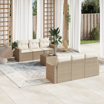 Set Divani da Giardino 7 pz con Cuscini Beige in Polyrattan - homemem39