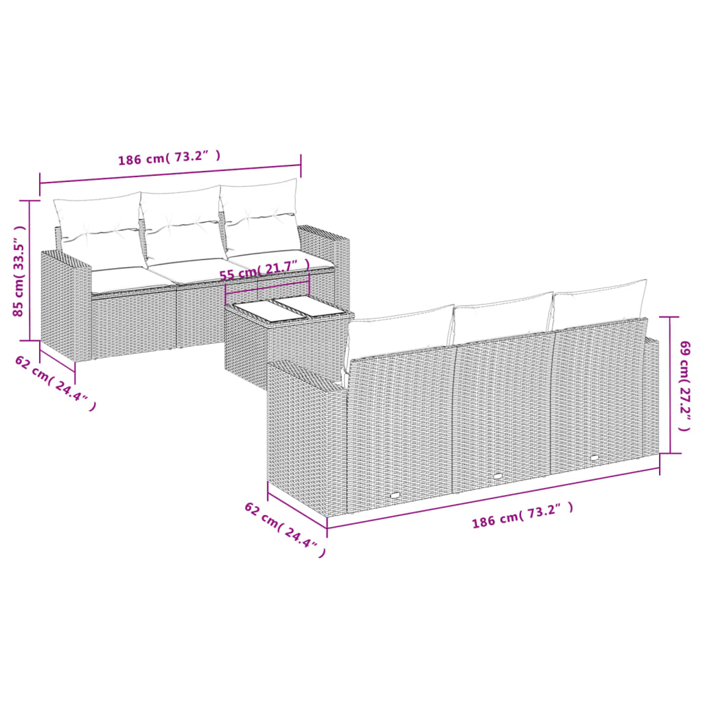 Set Divani da Giardino 7 pz con Cuscini Grigio in Polyrattan - homemem39