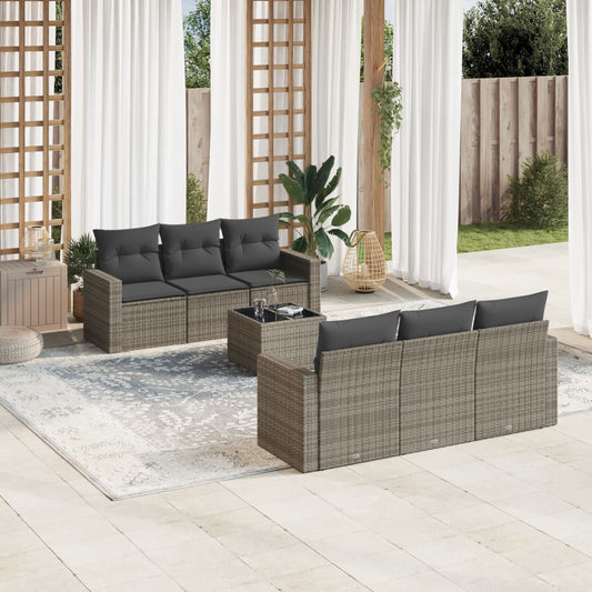 Set Divani da Giardino 7 pz con Cuscini Grigio in Polyrattan - homemem39