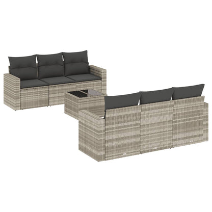 Set Divani da Giardino 7pz con Cuscini Grigio Chiaro Polyrattan