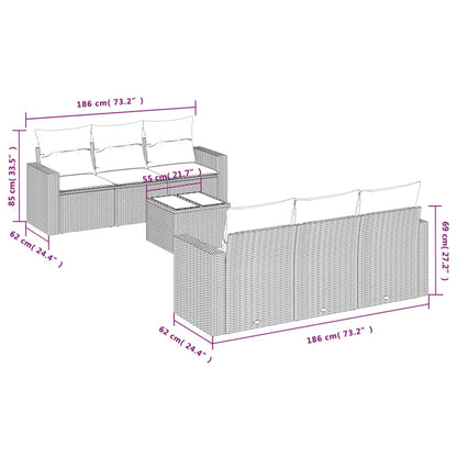 Set Divani da Giardino 7pz con Cuscini Grigio Chiaro Polyrattan