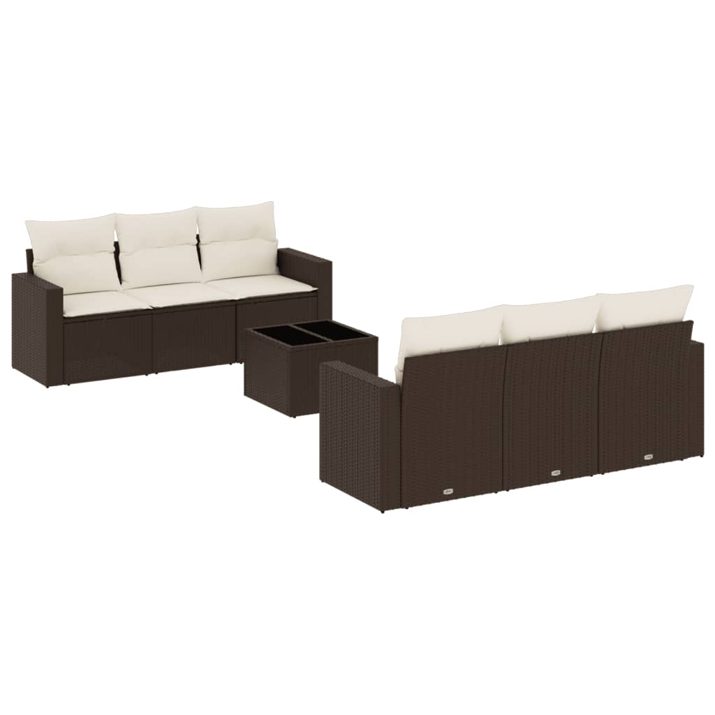 Set Divani da Giardino 7 pz con Cuscini Marrone in Polyrattan - homemem39