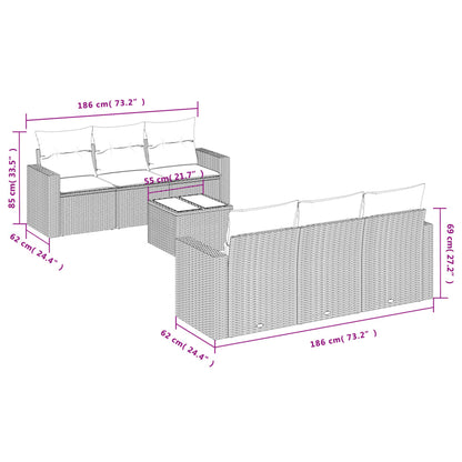 Set Divani da Giardino 7 pz con Cuscini Marrone in Polyrattan - homemem39