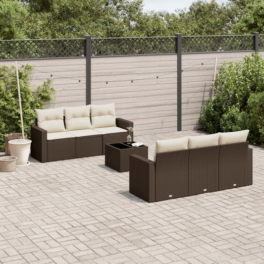 Set Divani da Giardino 7 pz con Cuscini Marrone in Polyrattan - homemem39