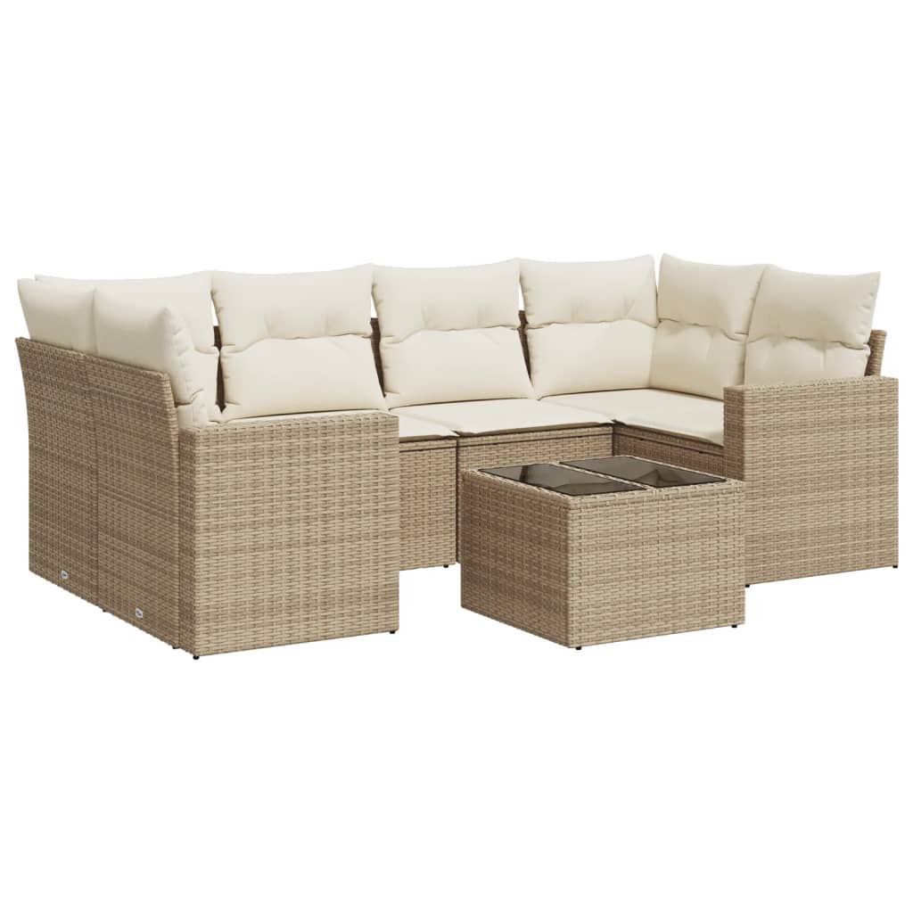 Set Divani da Giardino 7 pz con Cuscini Beige in Polyrattan - homemem39