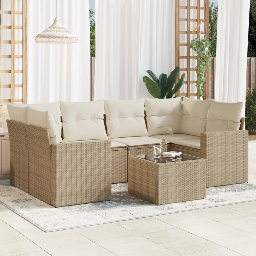 Set Divani da Giardino 7 pz con Cuscini Beige in Polyrattan - homemem39