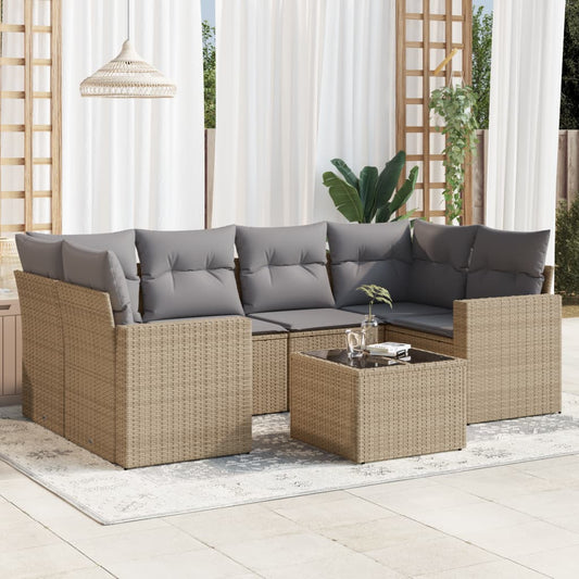 Set Divani da Giardino 7 pz con Cuscini Beige in Polyrattan - homemem39