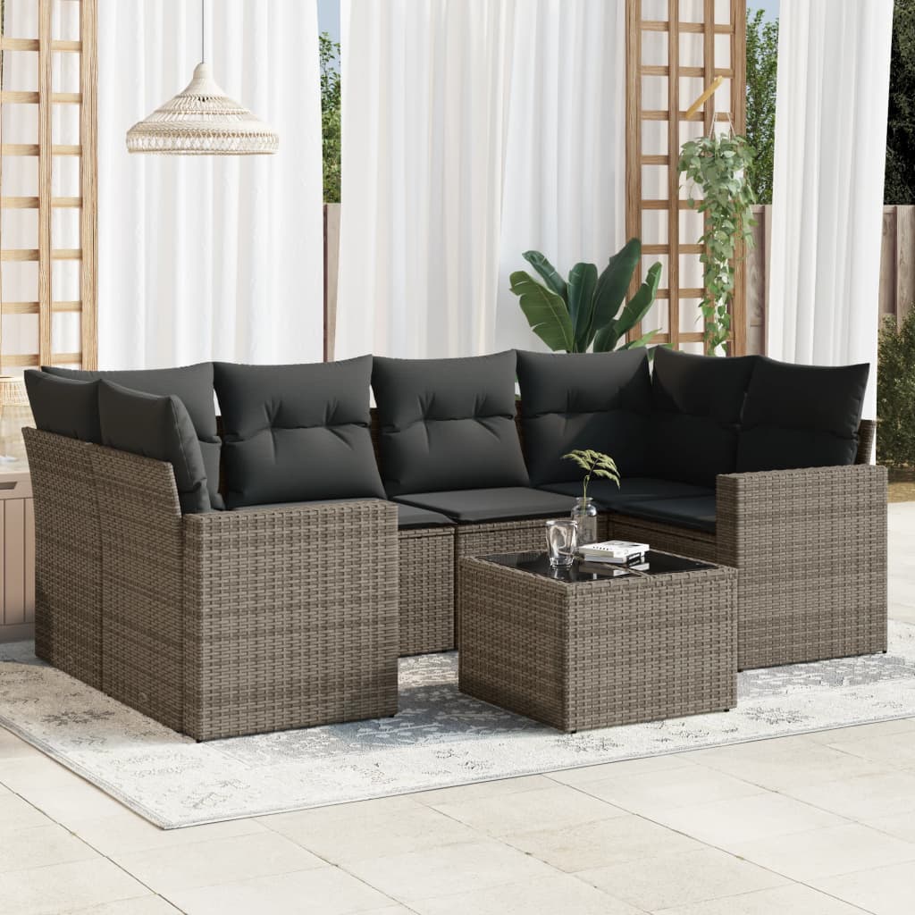 Set Divani da Giardino 7 pz con Cuscini Grigio in Polyrattan - homemem39