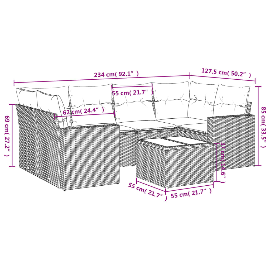 Set Divano da Giardino 7pz con Cuscini Marrone in Polyrattan - homemem39