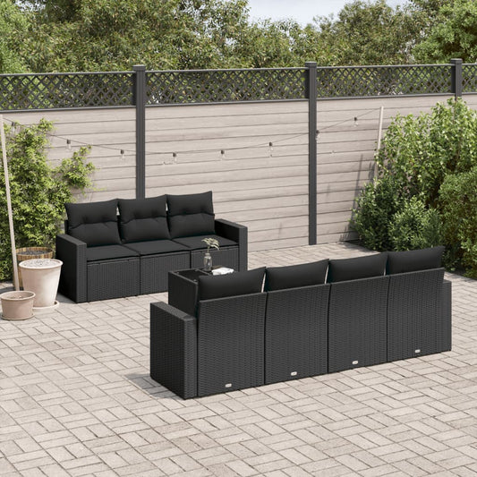 Set Divani da Giardino con Cuscini 8 pz Nero in Polyrattan - homemem39