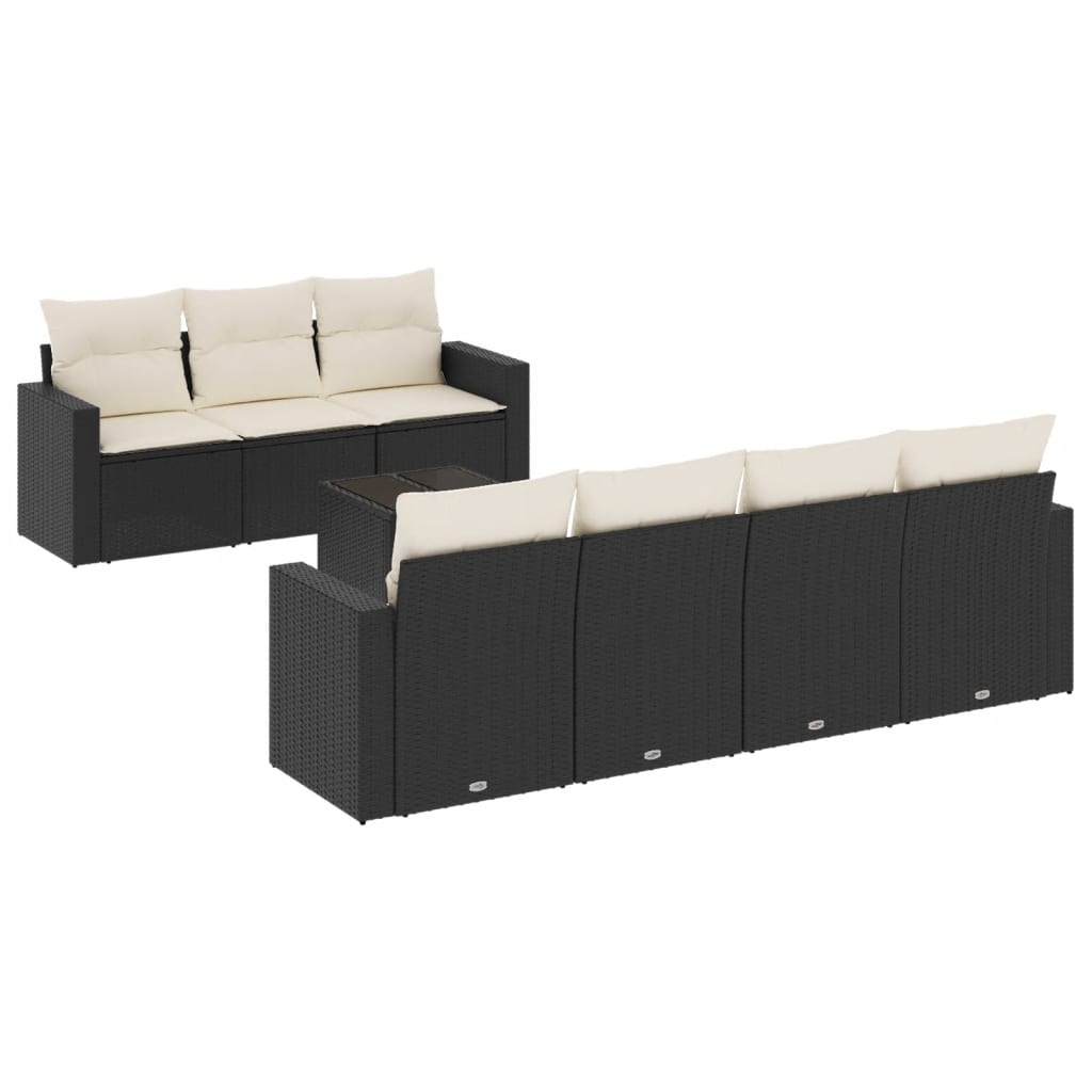 Set Divani da Giardino con Cuscini 8 pz Nero in Polyrattan - homemem39