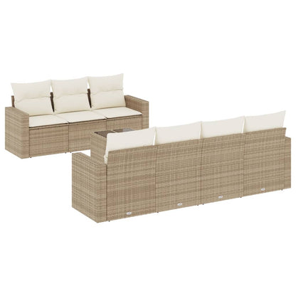 Set Divano da Giardino 8 pz con Cuscini Beige in Polyrattan - homemem39