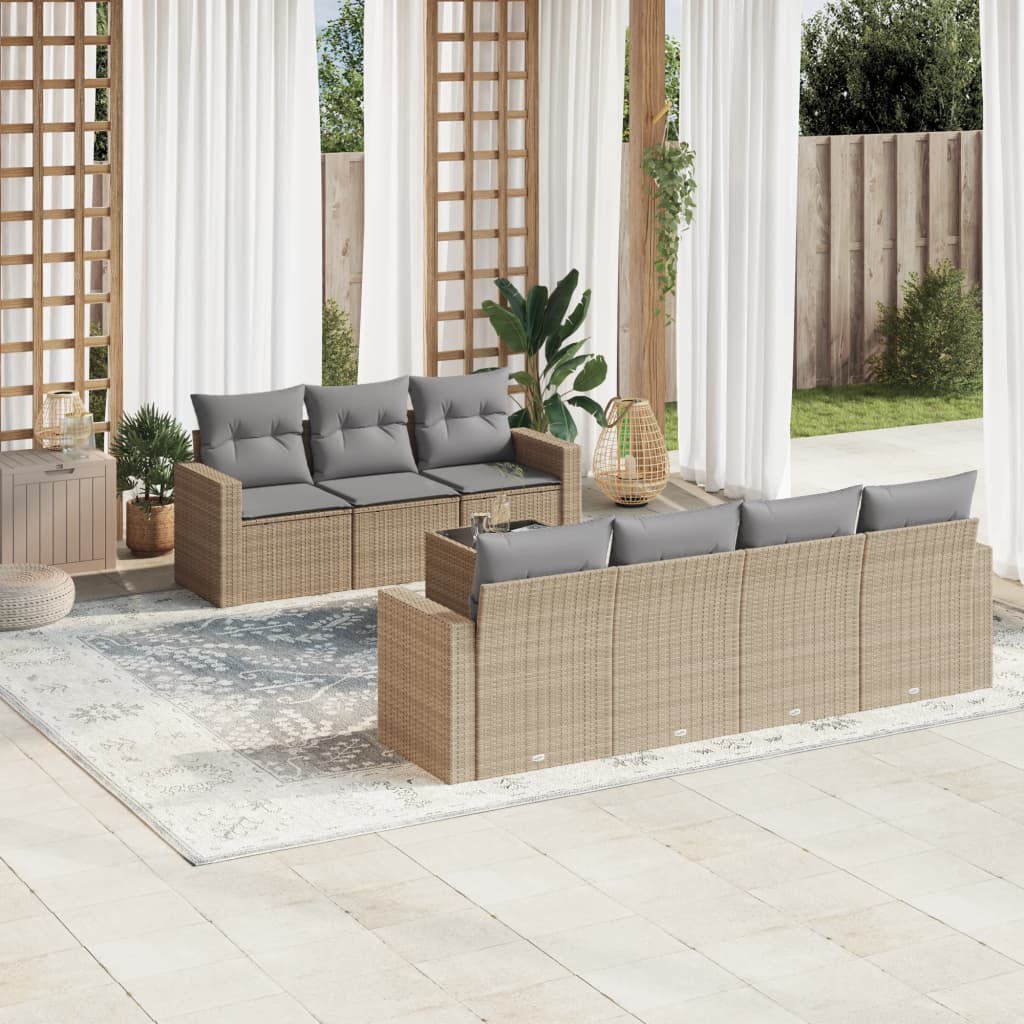 Set Divano da Giardino 8 pz con Cuscini Beige in Polyrattan - homemem39