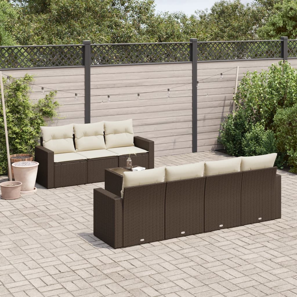 Set Divani da Giardino 8 pz con Cuscini Marrone in Polyrattan - homemem39