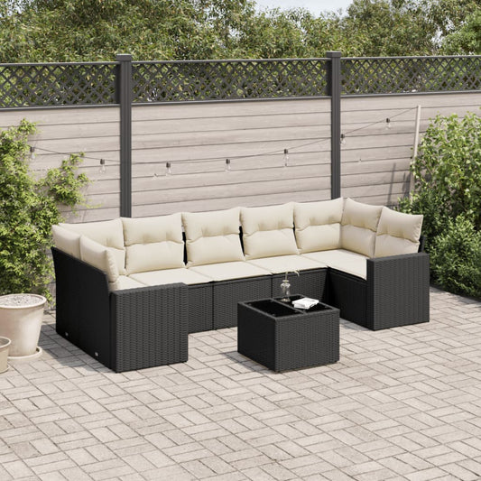 Set Divani da Giardino con Cuscini 8 pz Nero in Polyrattan - homemem39