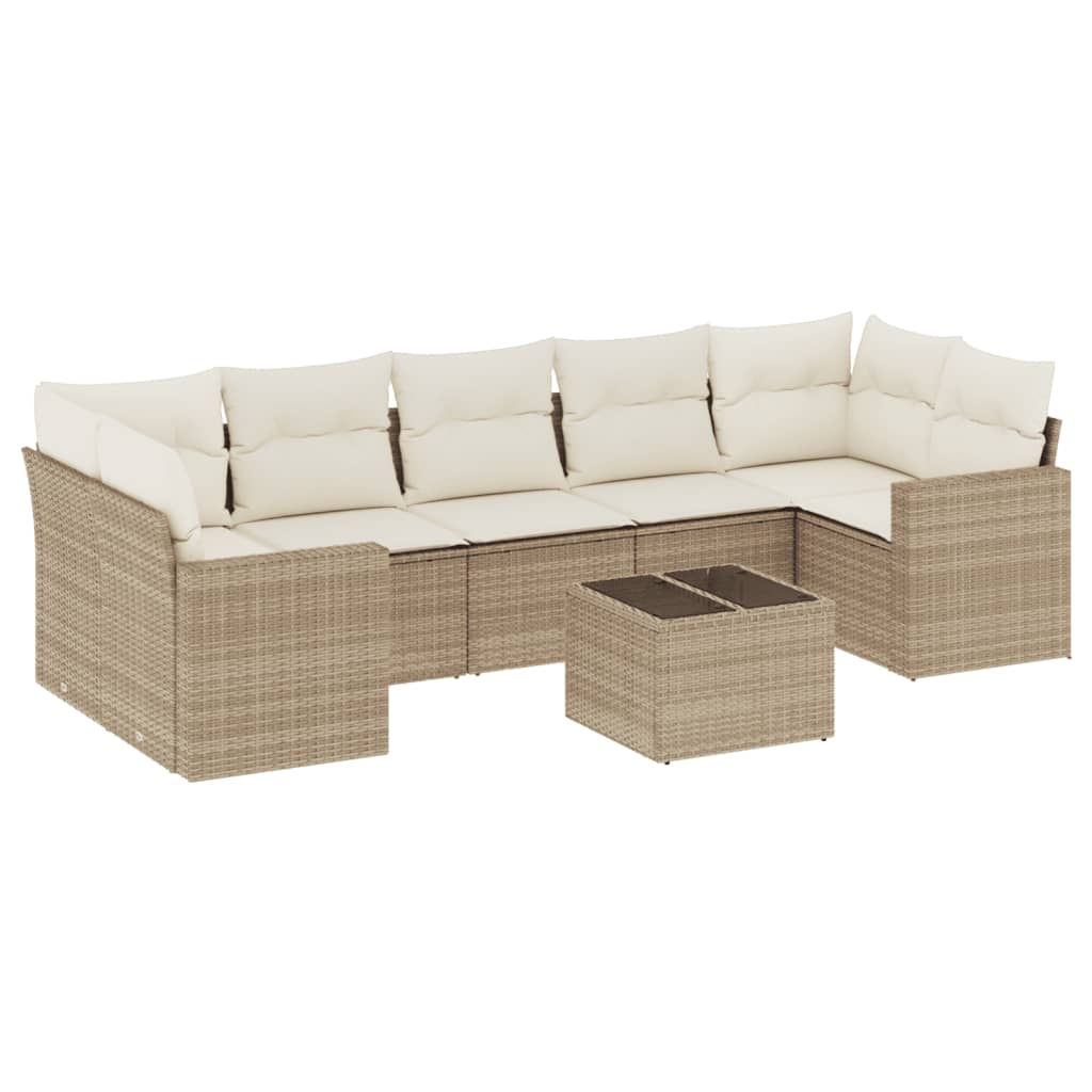 Set Divano da Giardino 8 pz con Cuscini Beige in Polyrattan