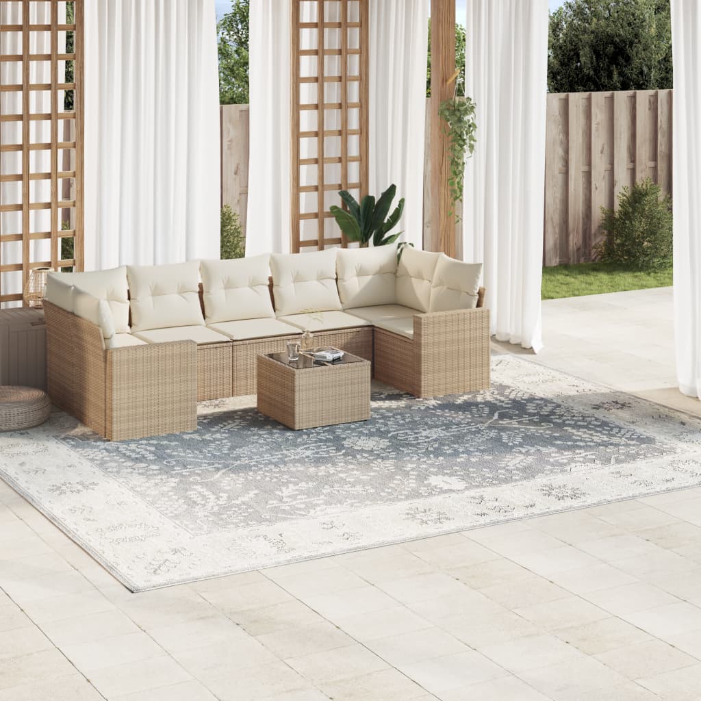 Set Divano da Giardino 8 pz con Cuscini Beige in Polyrattan